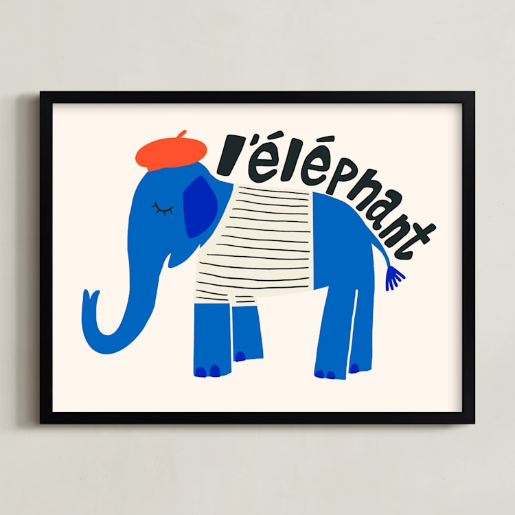 "French Elephant" - Art Print in Blueberry by Morgan Kendall - Framed