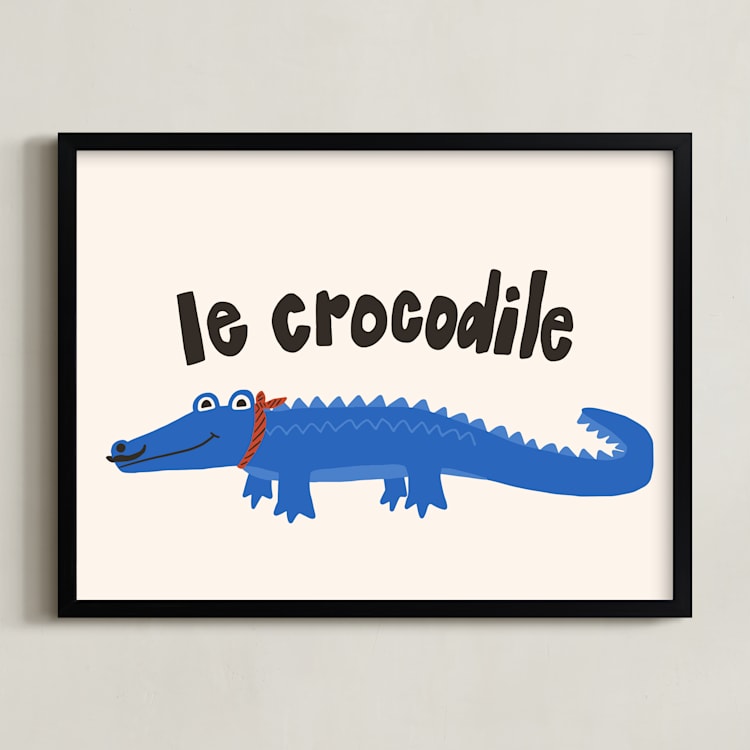 "French Crocodile" - Art Print in Cobalt by Morgan Kendall - Framed