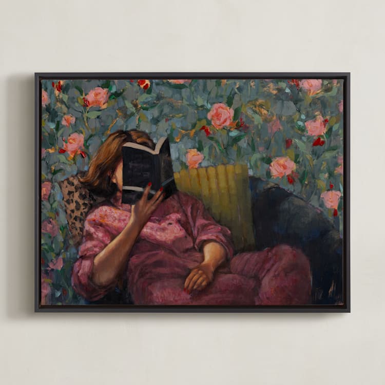 "A Good Book" - Art Print in Rose by Wendy Keller - Framed Canvas