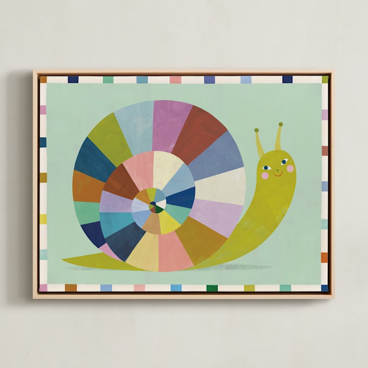 "Smiley Snail" - Art Print in Mint by melanie mikecz - Framed Canvas