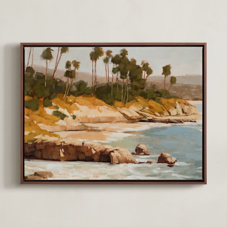 "Sunlit Shores" - Art Print in Golden by Rachel Nelson - Framed Canvas