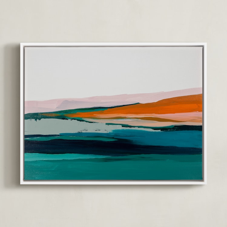 "Colorful Abstract Seascape" - Art Print in bright orange by Caryn Owen - Framed Canvas