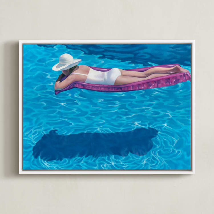 "Pink Float; Swimmers Series 5" - Art Print in Azure by Christine Blain - Framed Canvas