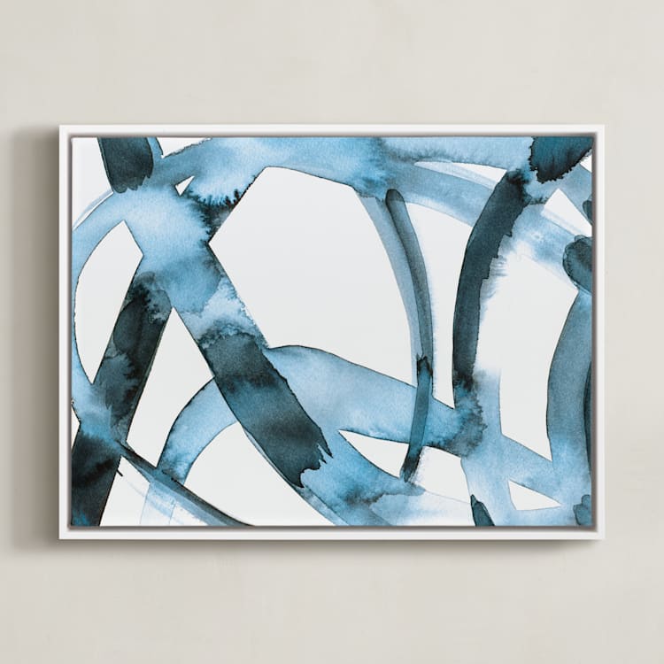 "Stay Connected I" - Art Print in Indigo Blue by Mary Gaspar - Framed Canvas