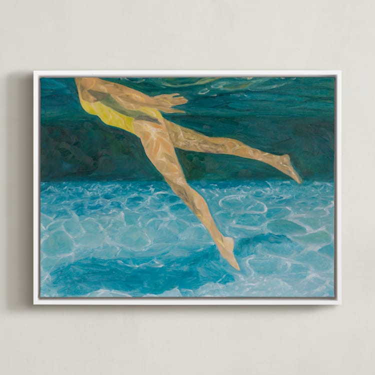 "Submerge II" - Art Print in Underwater Deep Blue by Debra Butler - Framed Canvas
