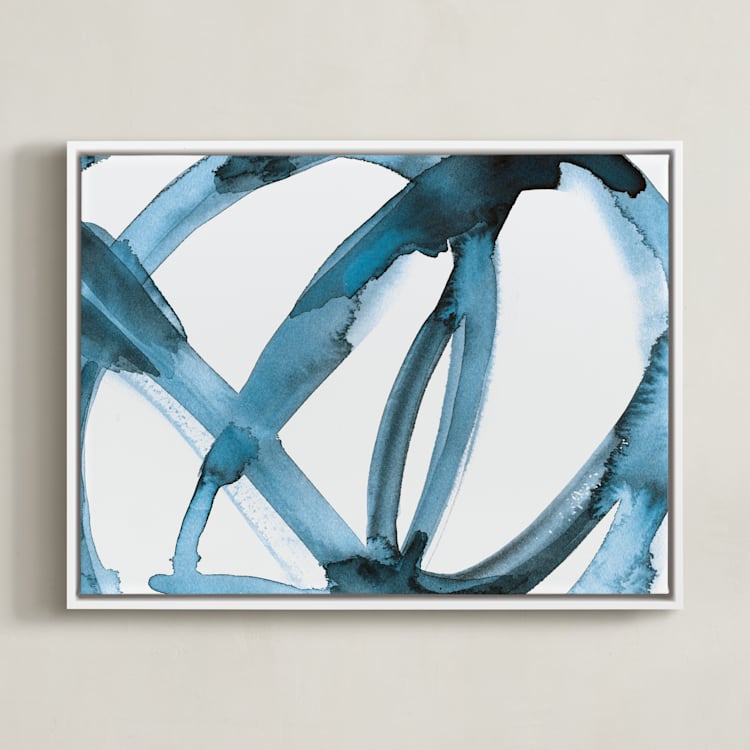 "Stay Connected II" - Art Print in Indigo Blue by Mary Gaspar - Framed Canvas