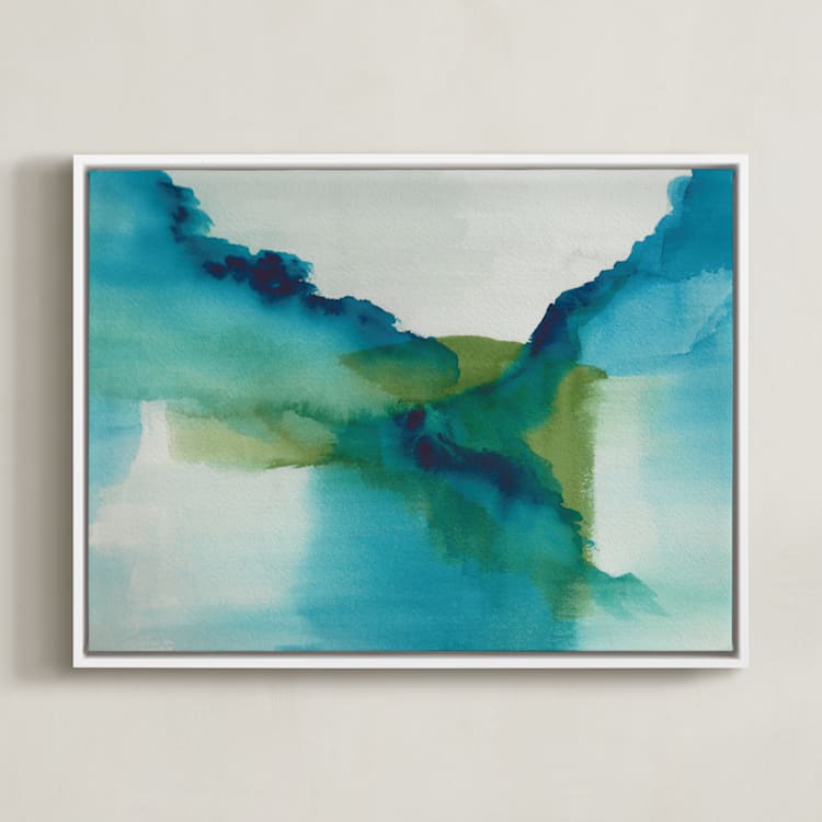 "Enchant" - Art Print in Aqua by Christine Llewellyn - Framed Canvas