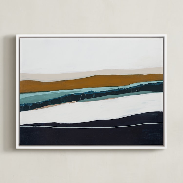 "Moonlight Seascape" - Art Print in Dark Navy Blue by Caryn Owen - Framed Canvas