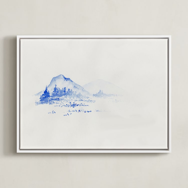 "Cascade Blues" - Art Print in Mountain Blue by Marguerite Andrews - Framed Canvas