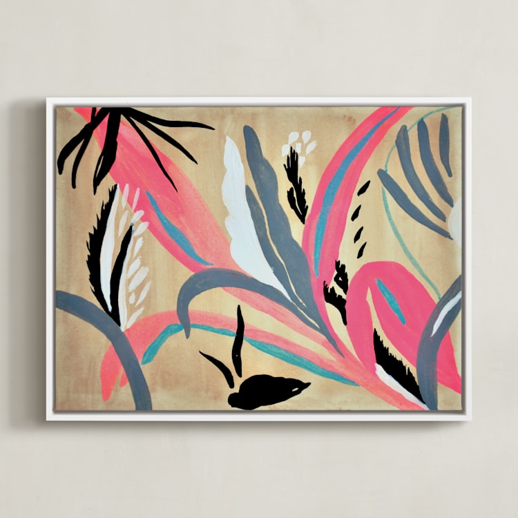 "Pink foliage" - Art Print in bright pink by FERNANDA MARTINEZ - Framed Canvas