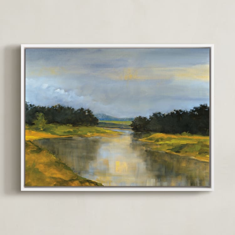 "Glass River" - Art Print in Glass Blue by Stephanie Goos Johnson - Framed Canvas