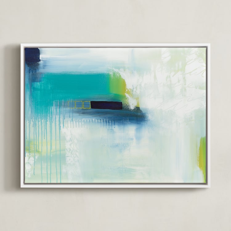 "Holiday From Real" - Art Print in Ocean Blues by Julie Hawkins - Framed Canvas