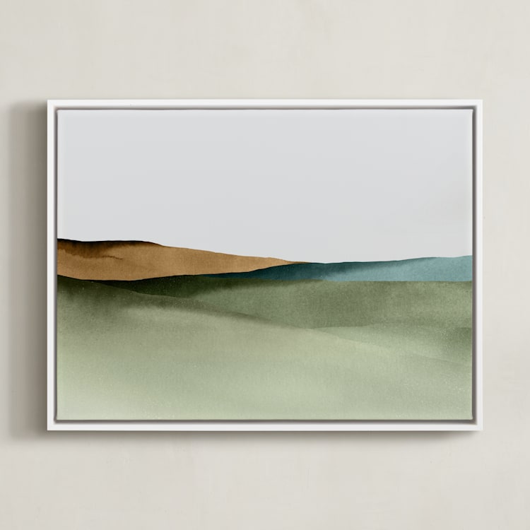"Rolling Fields" - Art Print in green by Little Valley Studio - Framed Canvas