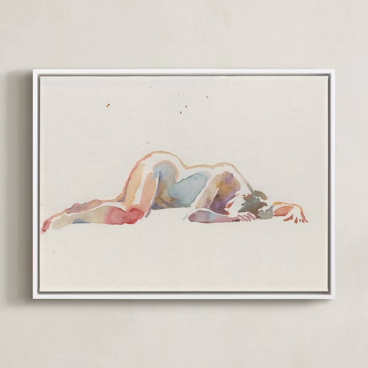"Melancolia" - Art Print in nude pink by Catilustre - Framed Canvas