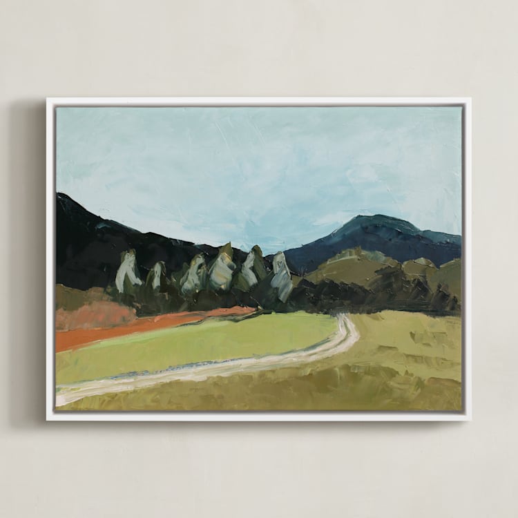 "Blue Hills" - Art Print in Blue with Varied Greens by Owen Design Studio - Framed Canvas