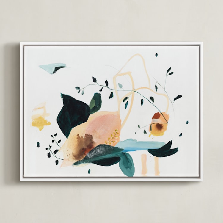 "Lyrical" - Art Print in Nude Coral by Sarah McInroe - Framed Canvas