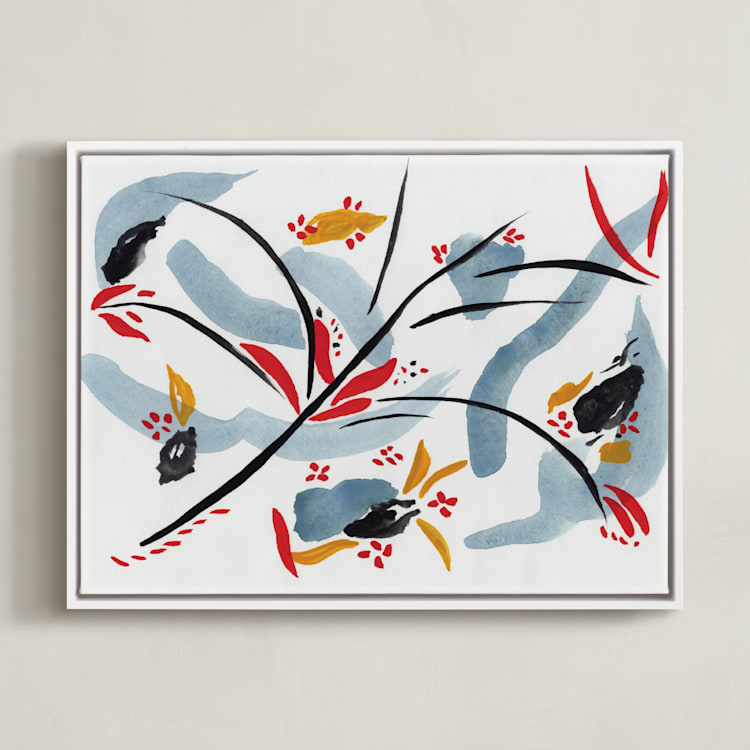 "Bloom on rain" - Art Print in indigo blue by FERNANDA MARTINEZ - Framed Canvas