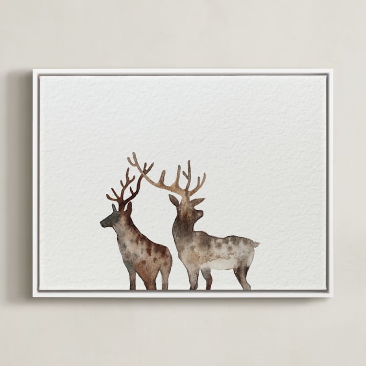 "Merry Christmas, Comet & Cupid " - Art Print in Deer Sepia by jinseikou - Framed Canvas