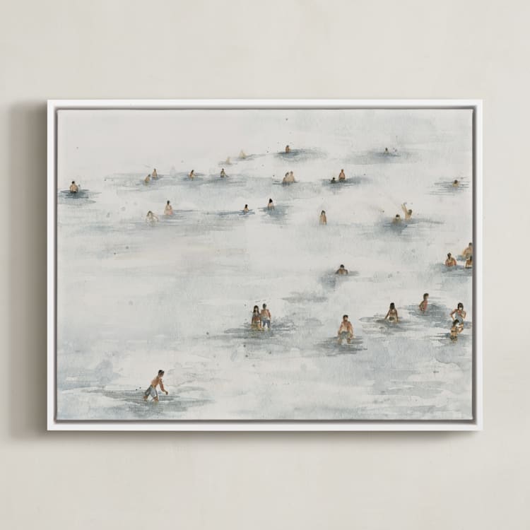 "on the beach" - Art Print in Beige Blue by Lulaloo - Framed Canvas