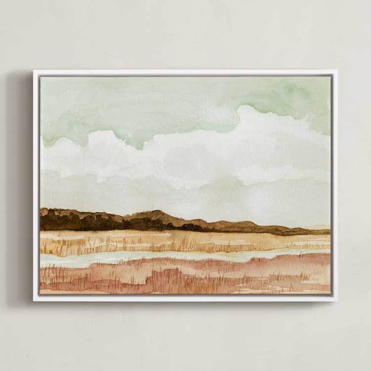 "Wetland" - Art Print in Golden Green by Field and Sky - Framed Canvas