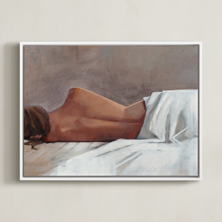 "Draped Figure Study in White" - Art Print in Crisp Linen White by Rachel Nelson - Framed Canvas