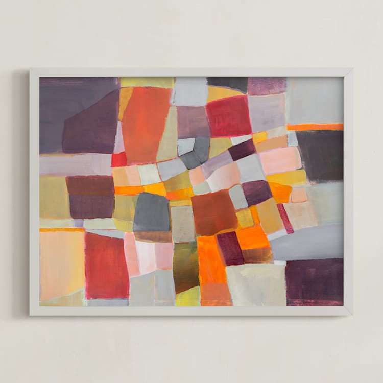 "Quilted journey" - Art Print in Warm Earthtones by Jacquelyn Sloane Siklos - Framed