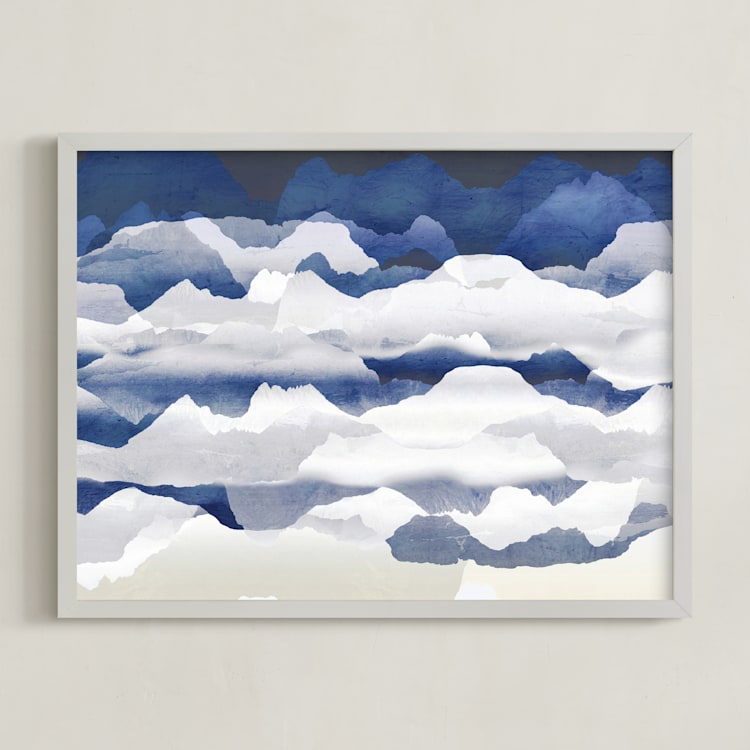"Metallic mountain silhouette" - Art Print in Faded Blue by Oana Prints - Framed