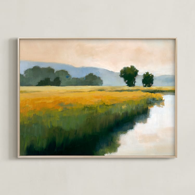 "Morning Shore I" - Art Print in Summer Blue by Stephanie Goos Johnson - Framed