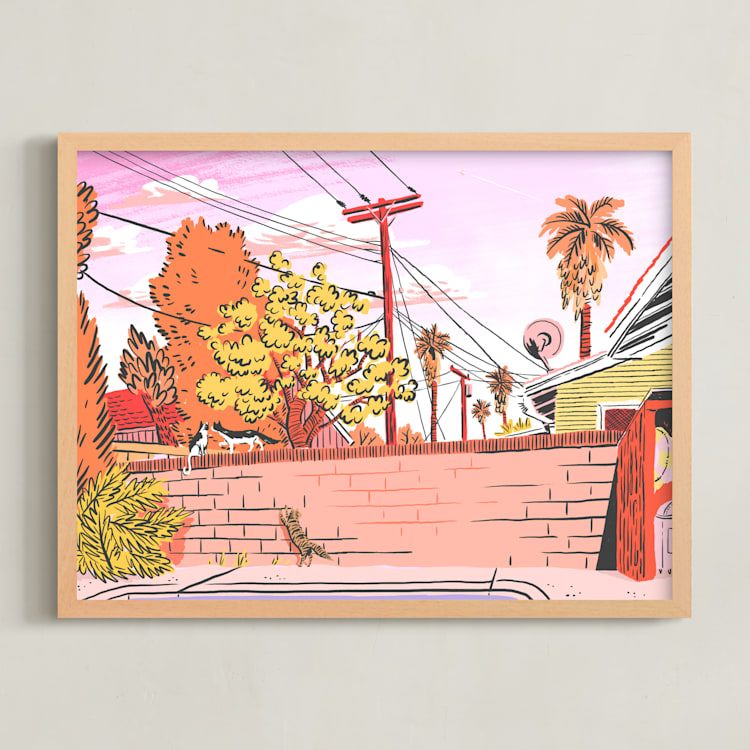 "West Coast Backyard" - Art Print in Sunset by I NEVER DRAW - Framed