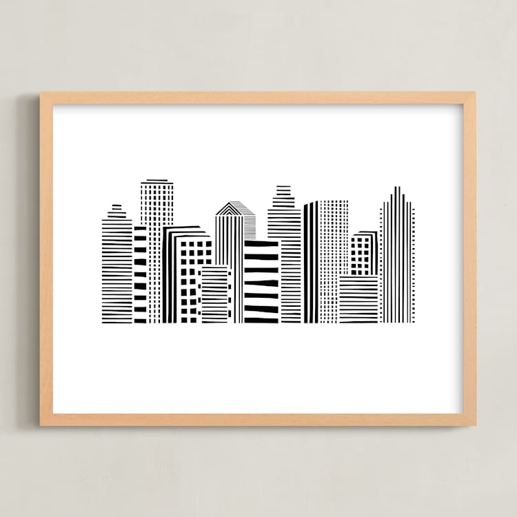 "Linear Cityscape" - Art Print in Black by Daniela - Framed