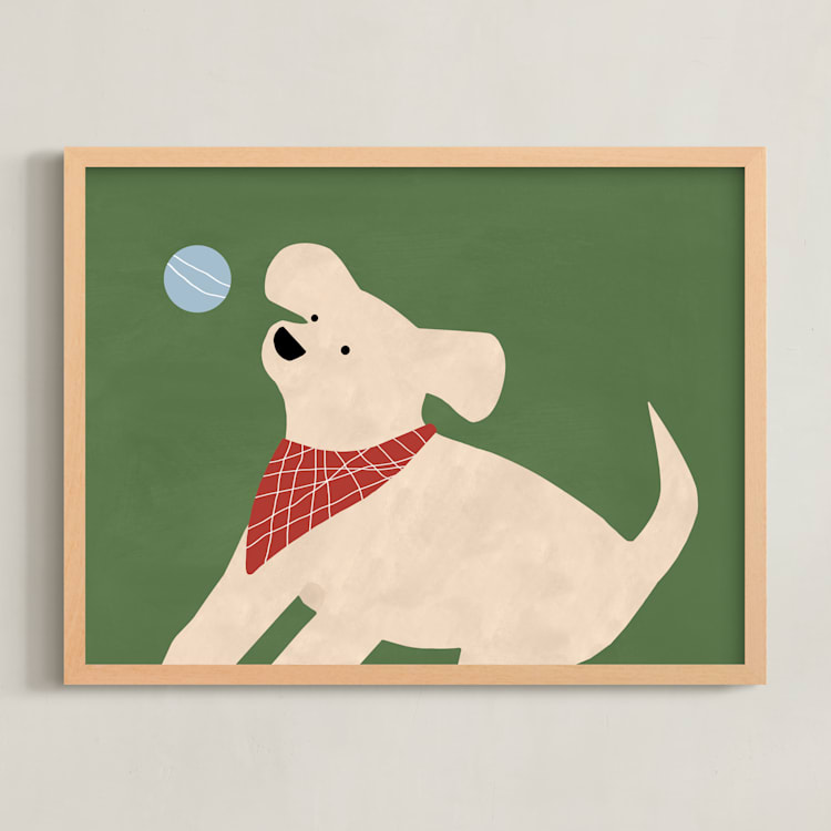 "Fetch 2" - Art Print in Shamrock Green by Jen Tips - Framed