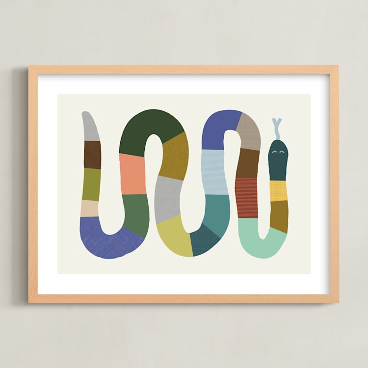 "Quilted Snake" - Art Print in Muted Multi by Kelly Watkins - Framed