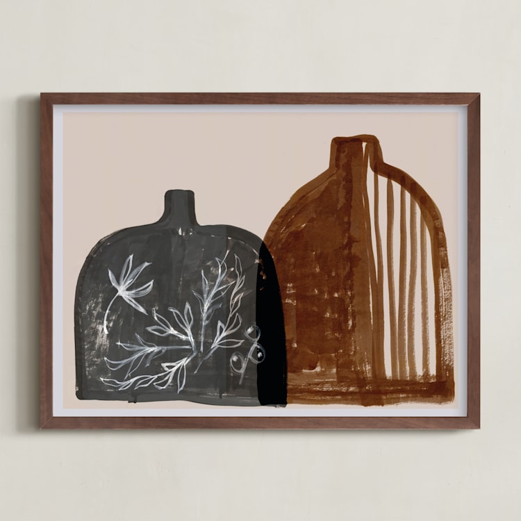 "Two vases" - Art Print in Earth brown by Bethania Lima - Framed