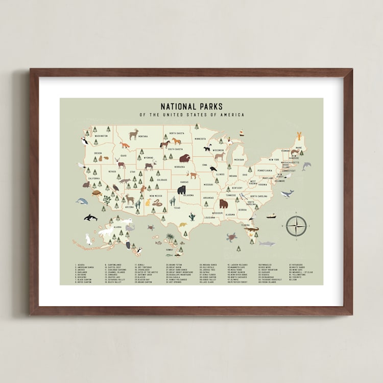 "National Parks of USA" - Art Print in Adventure Green by Sherley Ferreira - Framed