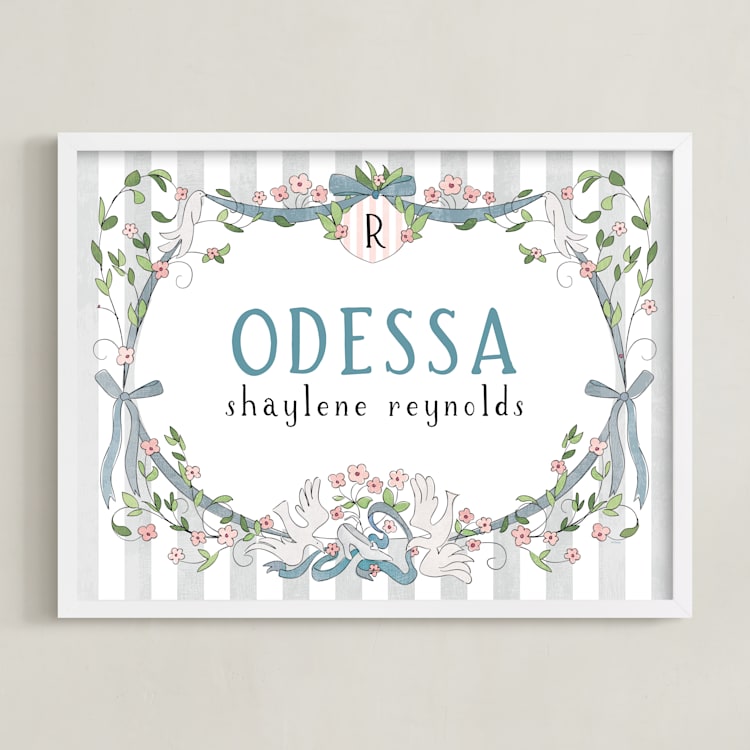 "Disney Princess Cinderella Name Frame" - Personalized Art Print in Blue by Kamala Nahas - Framed