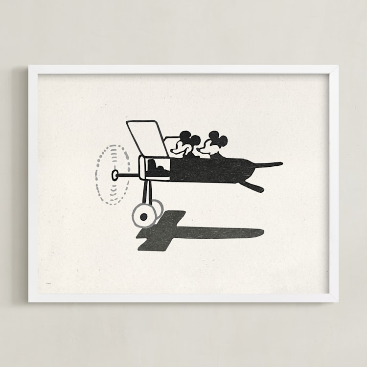 "Mickey and Minnie on the plane" - Art Print in Ivory by Sumak Studio - Framed