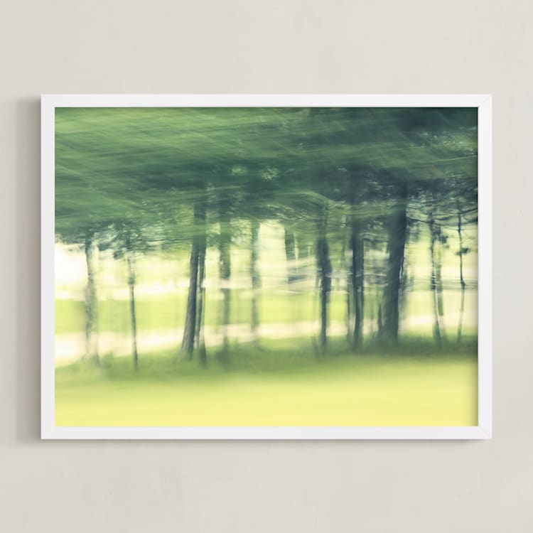 "Past the trees, Road Trip" - Art Print in Spring Chartreuse by Jacquelyn Sloane Siklos - Framed