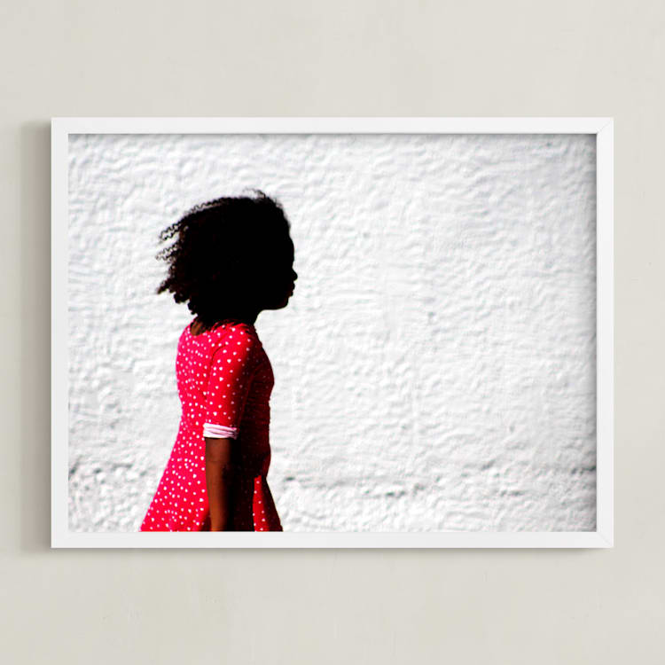 "Girl in the red dress." - Art Print in brilliant red by Dawn Smith - Framed