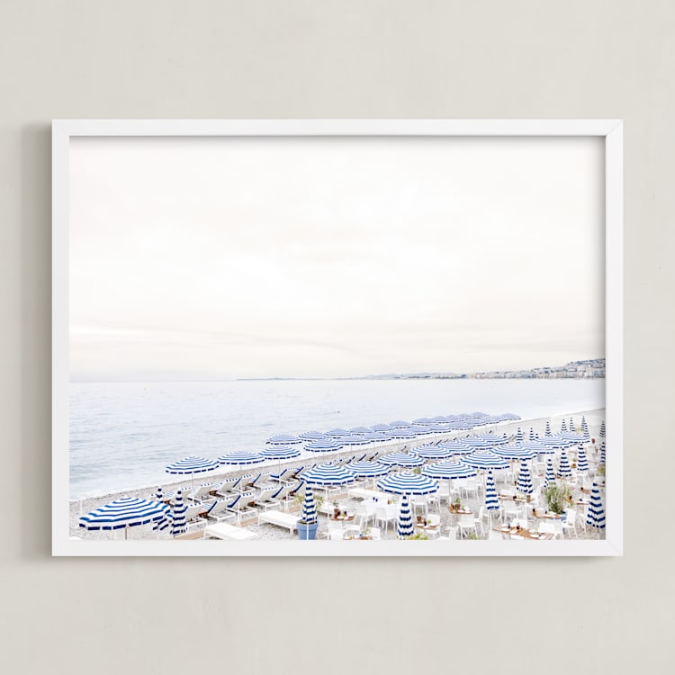 "Iconic French Riviera" - Art Print in Coastal Blue by Jamie Lollback - Framed
