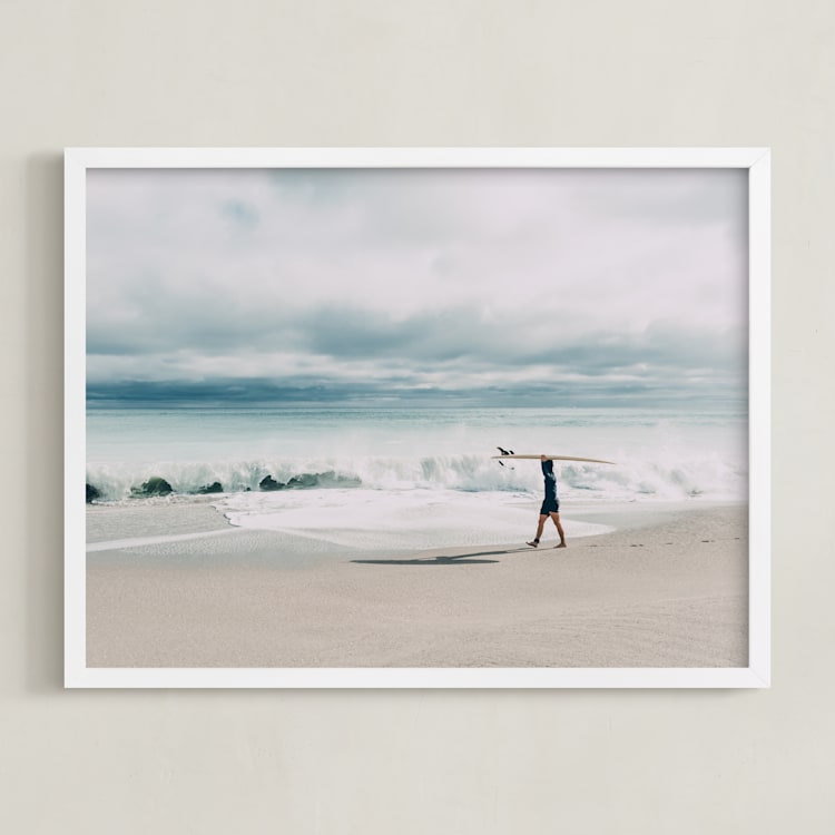 "East Coast Surfer" - Art Print in Soft Blue by Janet Cruz - Framed