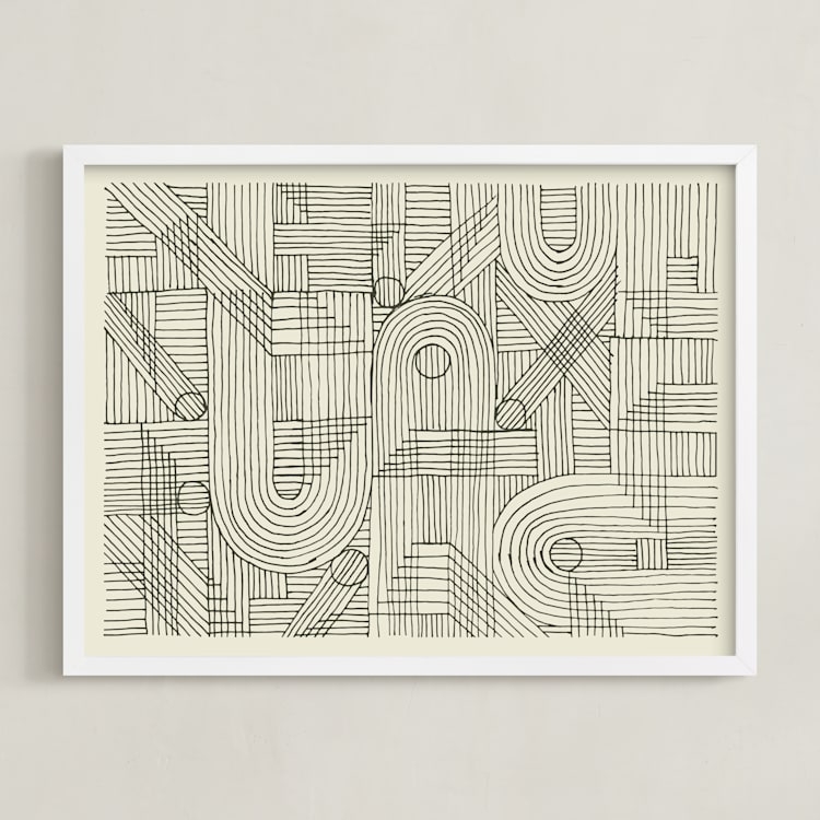 "Sketchy Pattern" - Art Print in Charcoal by Katie Zimpel - Framed