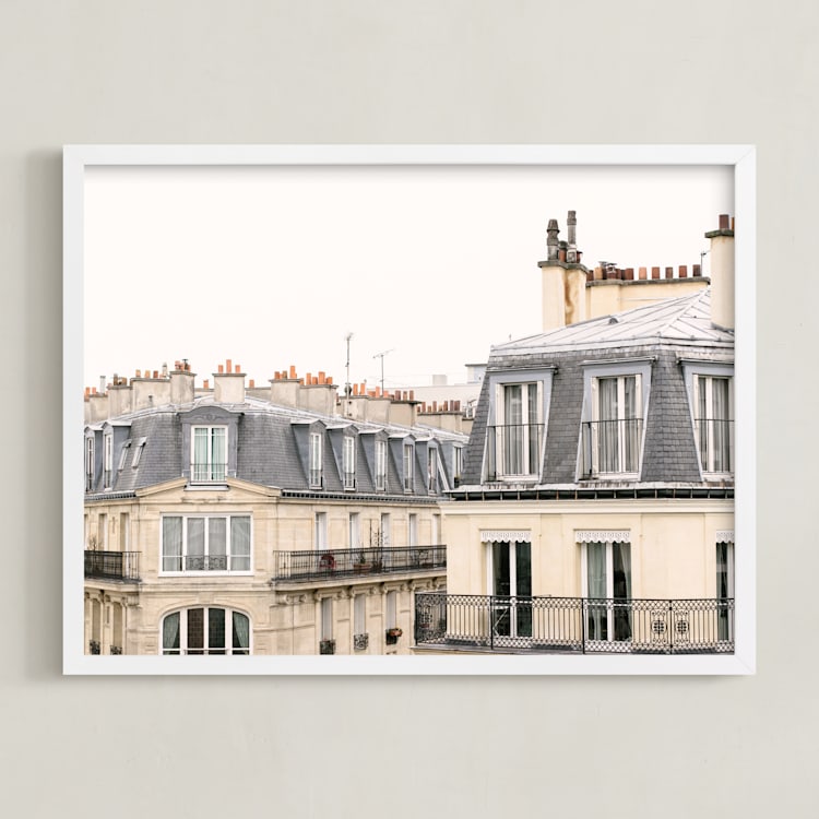"Parisian Windows" - Art Print in Whitewashed by Annie Montgomery - Framed