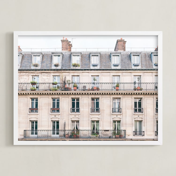 "Days in Paris" - Art Print in Crema by Jessica C Nugent - Framed