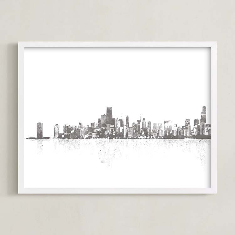 "Chicago Skyline" - Art Print in Charcoal by Paul Berthelot - Framed