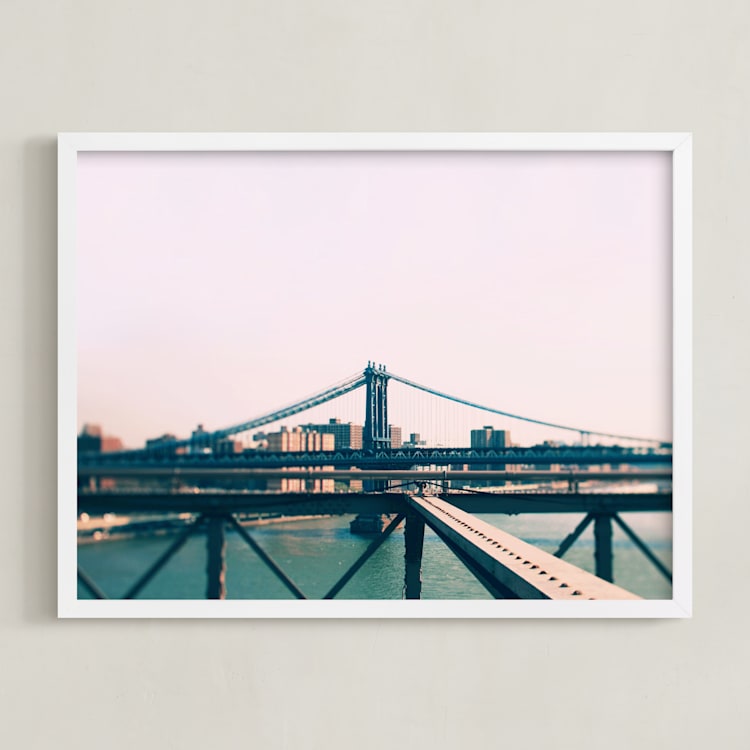 "Bridges Of New York #8" - Art Print in Pale Pink by ALICIA BOCK - Framed