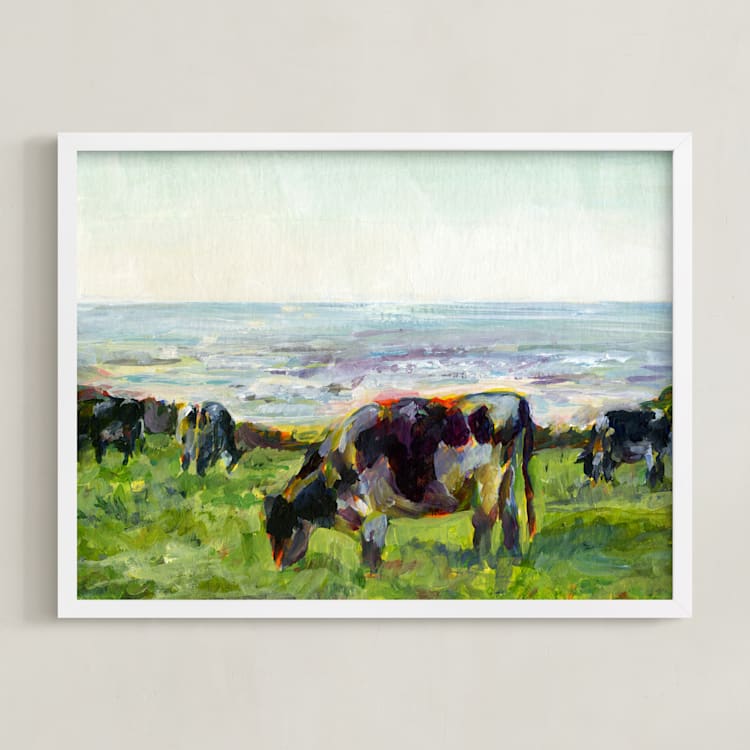 "Marin Cows" - Art Print in Holstein by Alex Elko Design - Framed