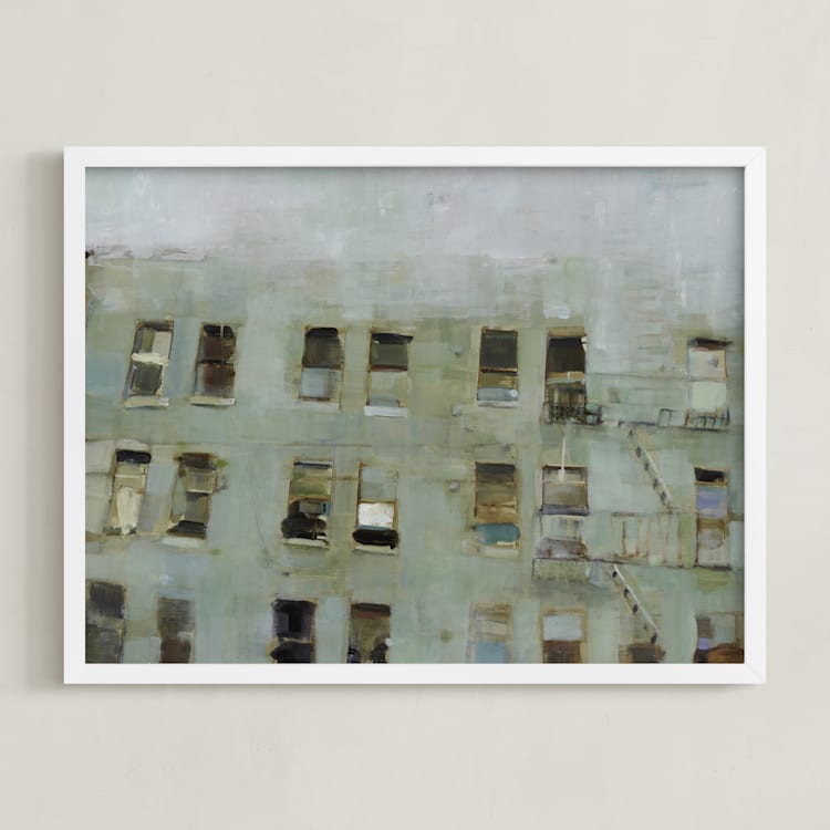 "Windows" - Art Print in grey by Hadas Tal - Framed