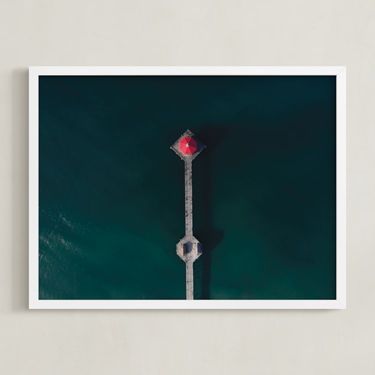 "HB Pier From Above" - Art Print in Cherry by Christian Florin - Framed