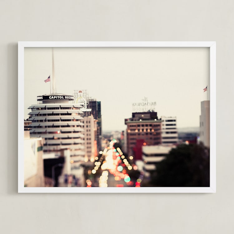 "Capitol Records at dusk" - Art Print in Sunset by Vera Mladenovic - Framed