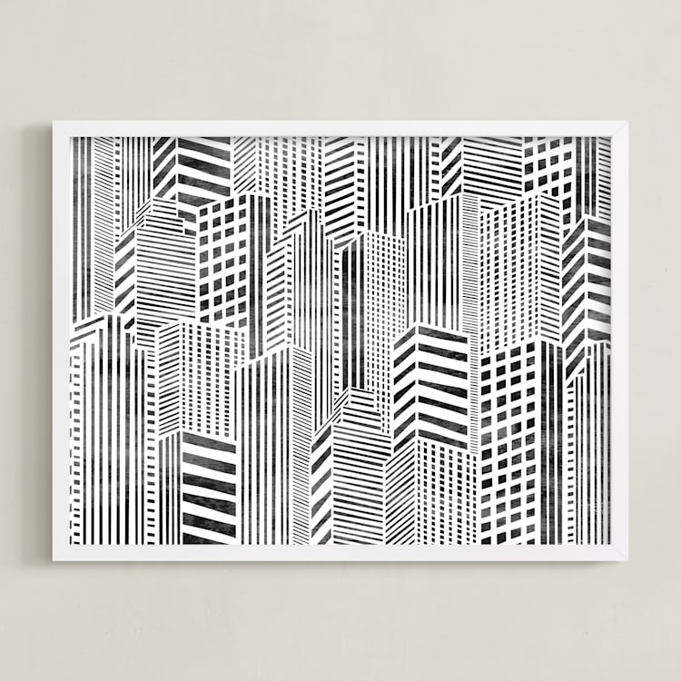 "Linear City" - Art Print in Monochrome by Daniela - Framed